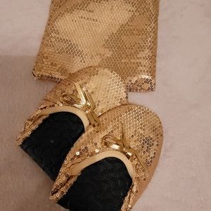 Silky Toes Foldable Sequin Flats- Gold